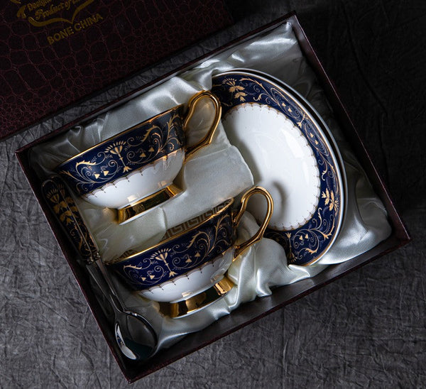 Porcelain Tea Cup Saucer Set, Unique Blue Tea Cup and Saucer in Gift Box, Royal Ceramic Cups, Elegant Ceramic Coffee Cups-Paintingforhome