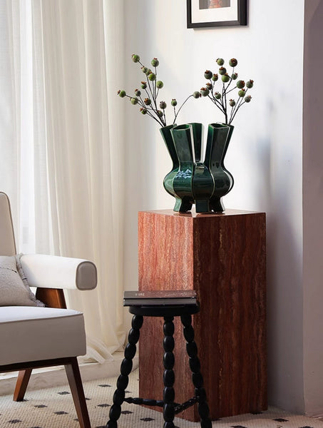 Unique Handmade Modern Flower Vase, Centerpiece Ceramic Bouquet Vases, Contemporary Vases on Dining Table, Green Porcelain Vases for Modern Home Decor-Paintingforhome