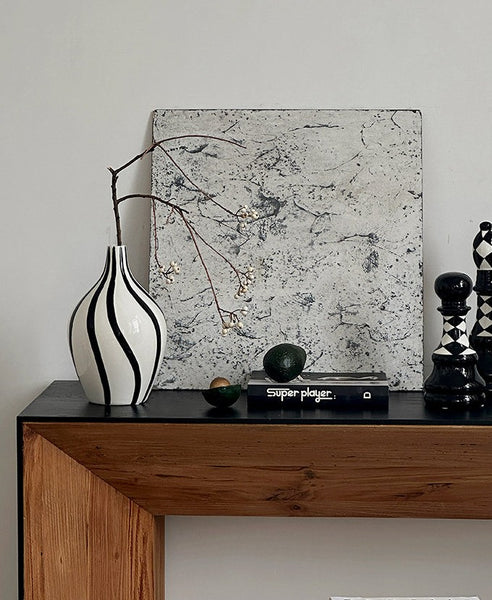 Water Holding Flower Vases, Black and White Striped Ceramic Vase, Porcelain Flower Vases, Modern Flower Vases on Table-Paintingforhome