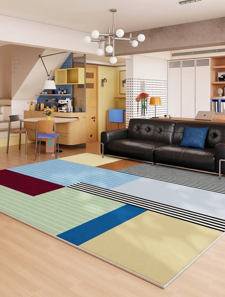 Abstract Contemporary Modern Rugs for Living Room, Geometric Modern Rug Placement Ideas for Living Room, Colorful Modern Rugs for Bedroom