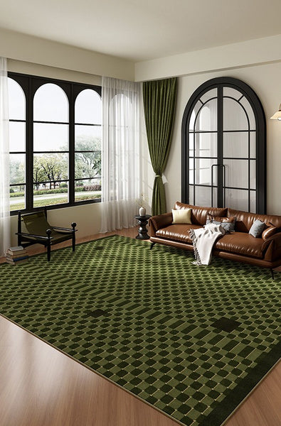 Living Room Contemporary Modern Rugs, Minimalist Geometric Rugs for Living Room, Green Absract Rugs for Bedroom, Mid Century Modern Rugs-Paintingforhome
