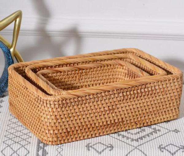 Rectangular Storage Baskets, Storage Baskets for Shelves, Woven Rattan Storage Basket, Kitchen Storage Baskets, Bathroom Storage Baskets-Paintingforhome