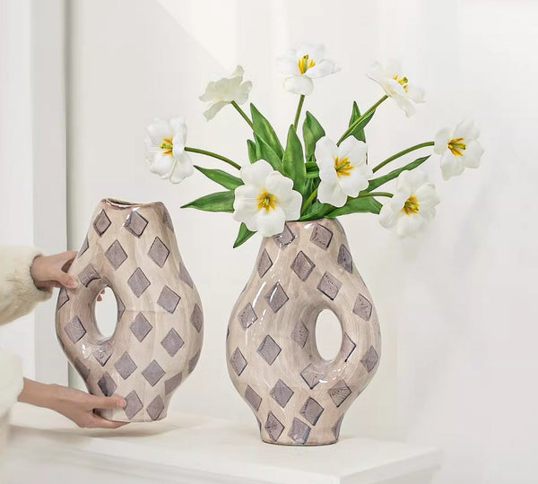 Unique Porcelain Flower Vases, Flower Vases on Table, Contemporary Vases for Modern Home Decor, Ceramic Bouquet Vases, Dining Table Centerpiece-Paintingforhome