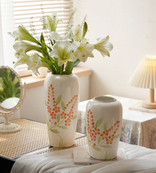 Porcelain Flower Vases, Large Flower Vases on Table, Dining Table Centerpiece, Ceramic Bouquet Vases, Handmade Water Holding Flower Vase-Paintingforhome