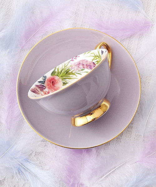 Royal Porcelain Tea Cup Saucer Set, Elegant Flower Pattern Ceramic Coffee Cups, Beautiful British Tea Cups, Unique Traditional Afternoon Tea Cup and Saucer in Gift Box-Paintingforhome