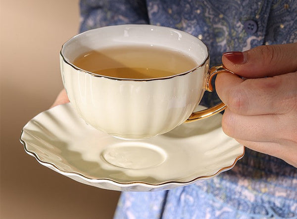 Elegant Macaroon Ceramic Coffee Cups, Beautiful British Tea Cups, Creative Porcelain Tea Cup Saucer Set of 2 Cups, 6.8 oz Tea Cup and Saucer in Gift Box as Birthday Gift-Paintingforhome