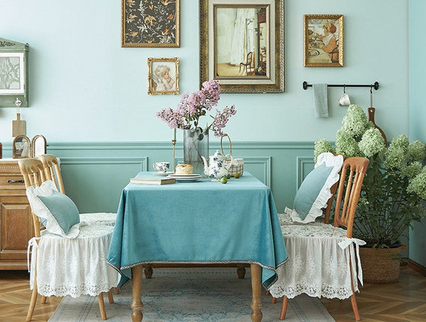 Ramie Velvet Rectangle Tablecloth for Home Decoration, Blue Square Tablecloth for Round Table, Modern Blue Table Cloth for Dining Room Table-Paintingforhome