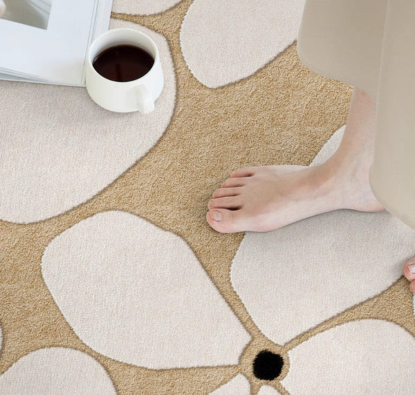 Flower Pattern Circular Modern Rugs under Chairs, Contemporary Modern Rugs for Living Room, Geometric Round Rugs for Dining Room, Bedroom Abstract Modern Area Rugs-Paintingforhome