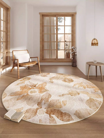 Round Carpets under Coffee Table, Flower Pattern Round Rugs for Bedroom, Circular Modern Rugs for Living Room, Contemporary Round Rugs for Dining Room-Paintingforhome