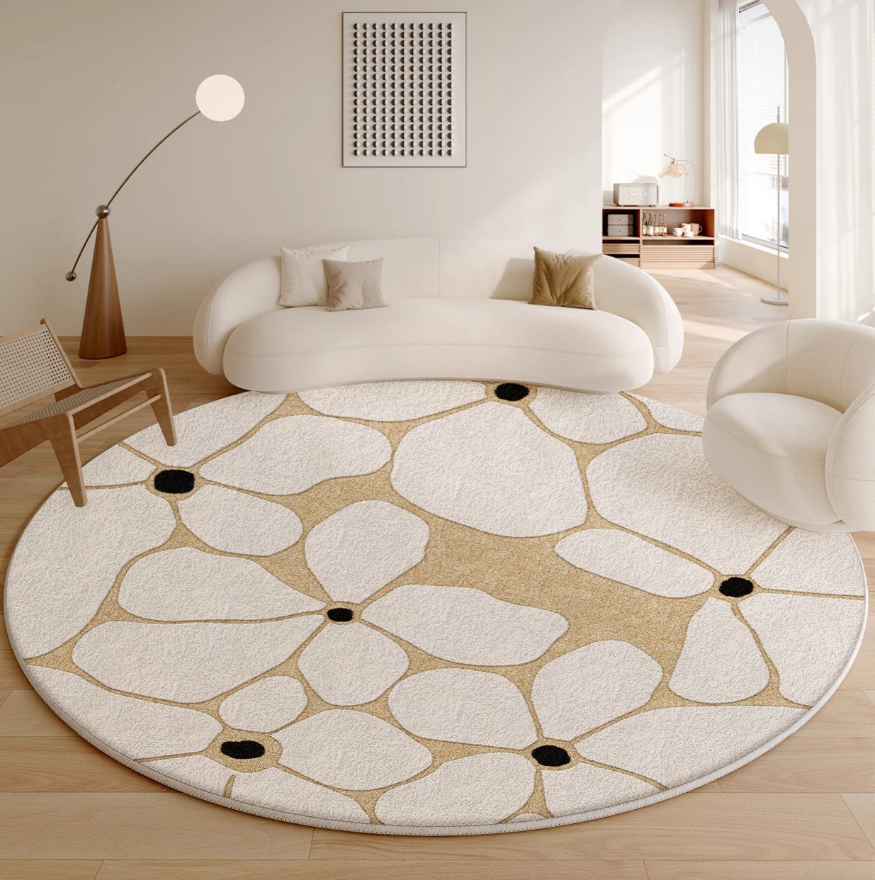 Flower Pattern Circular Modern Rugs under Chairs, Contemporary Modern Rugs for Living Room, Geometric Round Rugs for Dining Room, Bedroom Abstract Modern Area Rugs-Paintingforhome