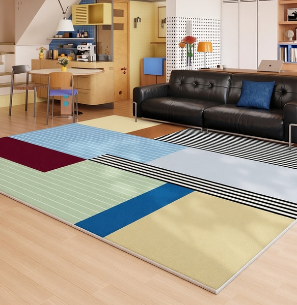 Abstract Contemporary Modern Rugs for Living Room, Geometric Modern Rug Placement Ideas for Living Room, Colorful Modern Rugs for Bedroom