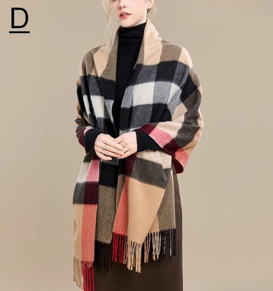 Checkered Fashion Scarf, Warm Cape, Gifts for Her, Long Wool Scarf, Soft Wool Scarf for Women, Evening Wrap, Christmas Gift, Winter Shawl, Elegant Shawl-Paintingforhome