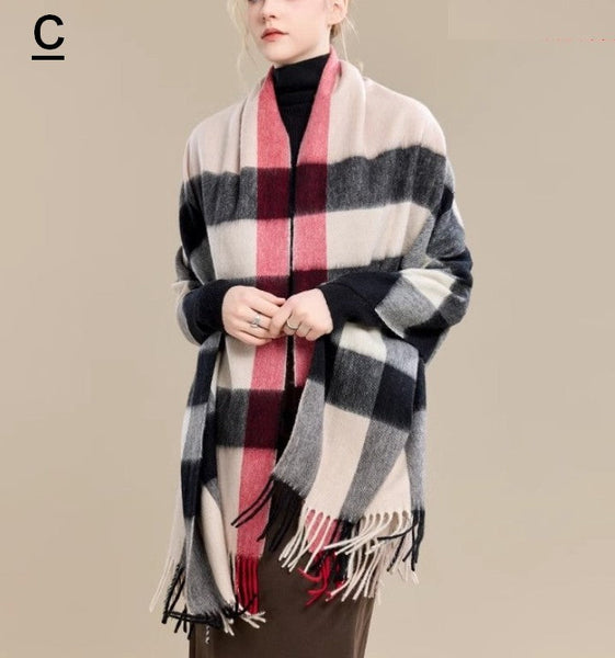 Checkered Fashion Scarf, Warm Cape, Gifts for Her, Long Wool Scarf, Soft Wool Scarf for Women, Evening Wrap, Christmas Gift, Winter Shawl, Elegant Shawl-Paintingforhome