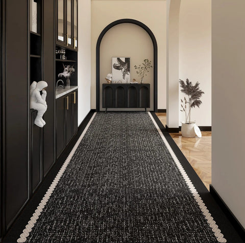 Easy Care Long Hallway Runners, Extra Long Narrow Runner Rugs, Modern Entryway Runner Rug Ideas, Geometric Modern Long Hallway Runners, Black Contepmorary Runner Rugs-Paintingforhome