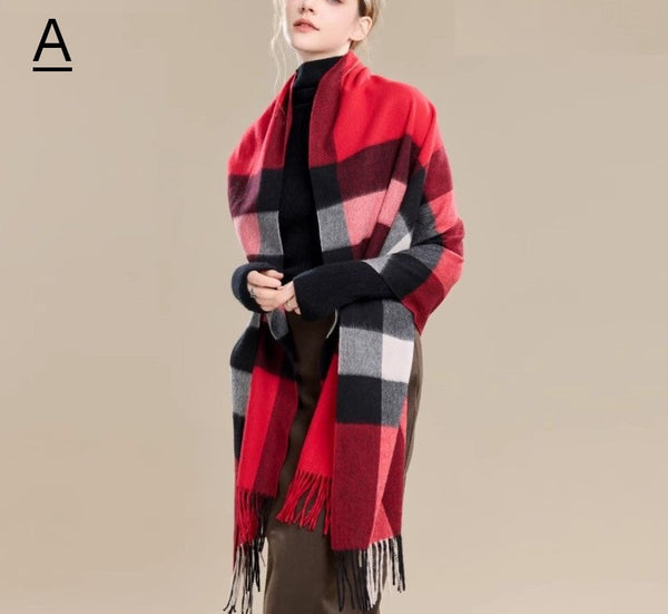 Long Wool Scarf, Soft Wool Scarf for Women, Checkered Fashion Scarf, Warm Cape, Gifts for Her, Evening Wrap, Christmas Gift, Winter Shawl, Elegant Shawl-Paintingforhome