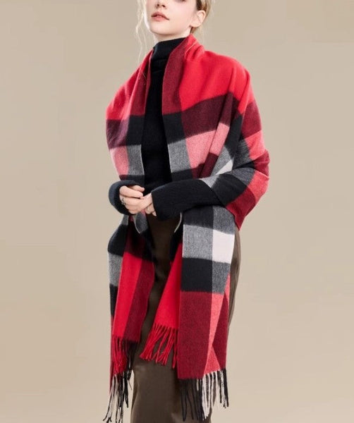 Checkered Fashion Scarf, Warm Cape, Gifts for Her, Long Wool Scarf, Soft Wool Scarf for Women, Evening Wrap, Christmas Gift, Winter Shawl, Elegant Shawl-Paintingforhome