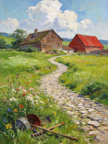 Country Cottages, Landscape Small Paintings, Original Artwork Small Paintings, Heavy Texture Oil Paintings, On Canvas Small Paintings, Hand Painted Wall Art-Paintingforhome