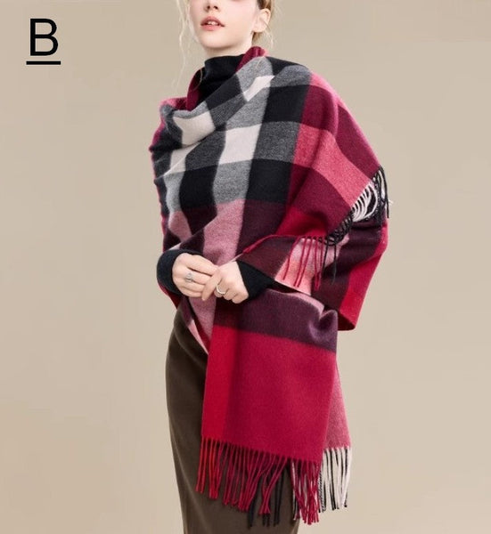 Checkered Fashion Scarf, Warm Cape, Gifts for Her, Long Wool Scarf, Soft Wool Scarf for Women, Evening Wrap, Christmas Gift, Winter Shawl, Elegant Shawl-Paintingforhome