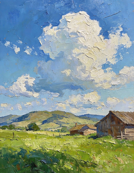 Original Small Paintings, Summer Landscape, Trees, Grass and Cloud Shadows, Landscape Artwork Canvas Paintings, Small Oil Paintings, Small Wall Paintings-Paintingforhome