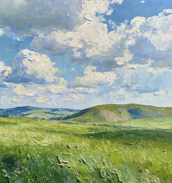 Small Wall Paintings, Grassy Hills Under a Cloudy Sky, Landscape Artwork, Original Small Paintings, Small Oil Paintings, Original Small Paintings-Paintingforhome