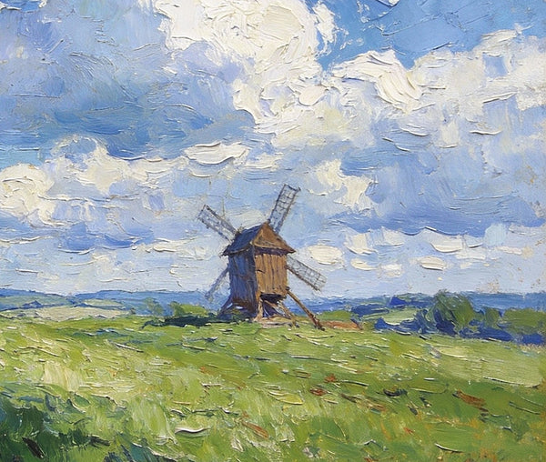 Small Wall Paintings, Windmill on the Vast Meadow, Landscape Artwork Canvas Paintings, On Canvas Small Paintings, Hand Painted Canvas Art, Original Landscape Paintings-Paintingforhome