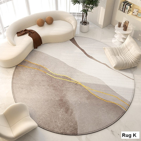 Abstract Modern Area Rugs for Bedroom, Circular Modern Rugs under Chairs, Geometric Round Rugs for Dining Room, Contemporary Modern Rug for Living Room-Paintingforhome