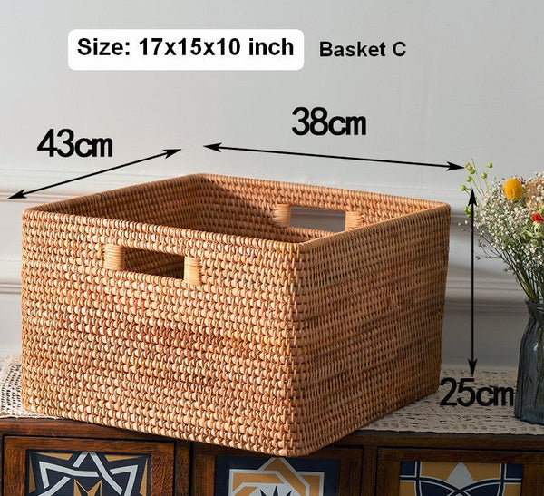 Storage Basket for Shelves, Woven Storage Basket for Toys, Rattan Storage Basket for Clothes, Large Rectangular Storage Basket, Storage Baskets for Bedroom-Paintingforhome