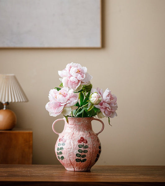 Rustic Pottery Flower Vases, Small Flower Vases on Table, Pink Bud Vases, Handmade Water Holding Flower Vases-Paintingforhome