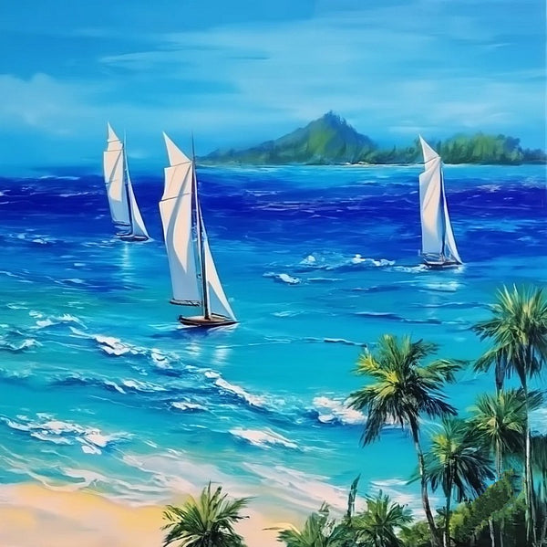Simple Small Canvas Paintings, Palette Knife Paintings, Sail Boat at Sea, Wave Painting, Easy Seascape Painting Ideas, Original Small Landscape Paintings, Heavy Texture Canvas Art-Paintingforhome