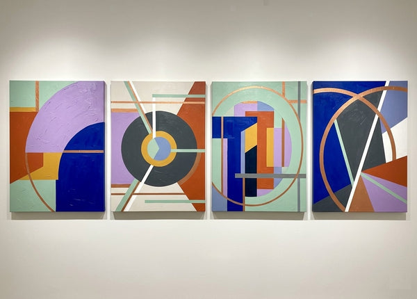 Large Absract Paintings for Modern Living Room, Contemporary Geometric Art, Multi Panel Group Artwork
