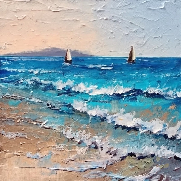 Easy Seascape Painting Ideas, Simple Small Canvas Paintings, Sail Boat at Sea Painting, Simple Modern Art, Original Small Landscape Paintings, Heavy Texture Canvas Art-Paintingforhome