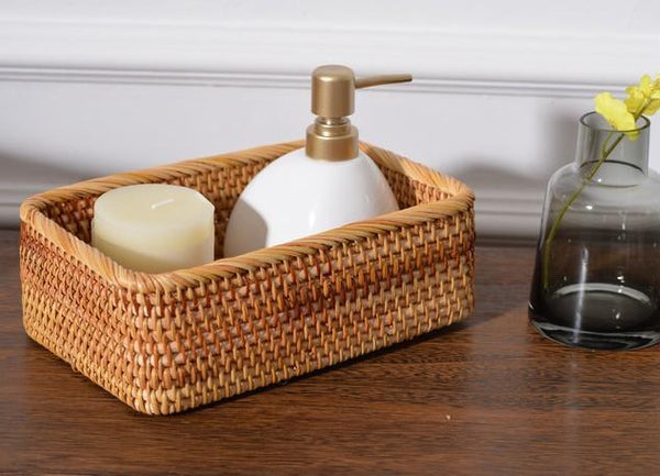 Rectangular Storage Baskets, Storage Baskets for Shelves, Woven Rattan Storage Basket, Kitchen Storage Baskets, Bathroom Storage Baskets-Paintingforhome