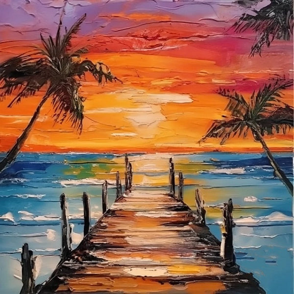 Original Paintings, Small Landscape Paintings, Simple Small Canvas Paintings, Hawaii Seashore Sunset Painting, Heavy Texture Canvas Paintings, Easy Landscape Painting Ideas-Paintingforhome