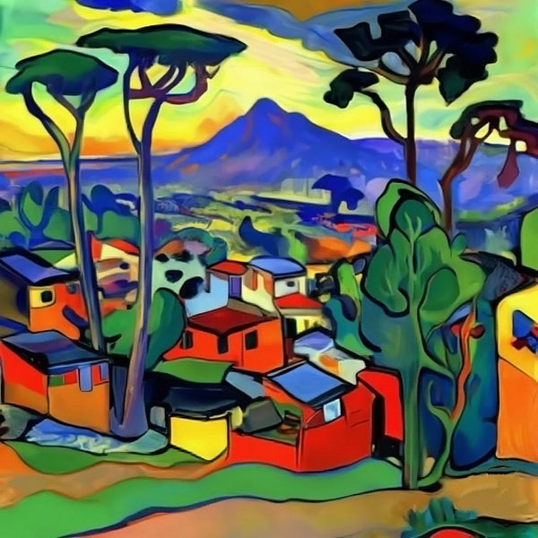 Simple Small Canvas Paintings, Village Mountain Big Tree Landscape Painting, Original Small Landscape Paintings, Hand Painted Canvas Art, Easy Landscape Painting Ideas-Paintingforhome