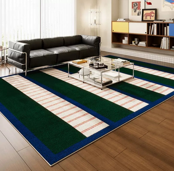Abstract Contemporary Rugs for Bedroom, Modern Rug Ideas for Living Room, Modern Green and Blue Rugs under Sofa, Dining Room Floor Rugs-Paintingforhome