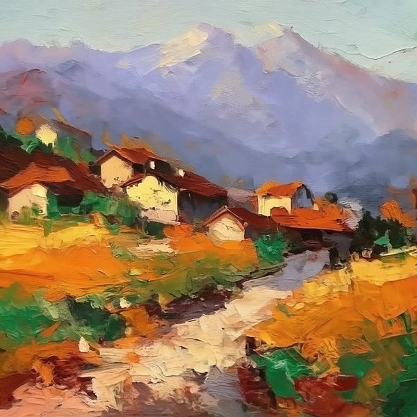 Original Small Landscape Paintings, Hand Painted Canvas Art, Easy Landscape Painting Ideas, Mountain Village Painting, Simple Small Canvas Paintings-Paintingforhome