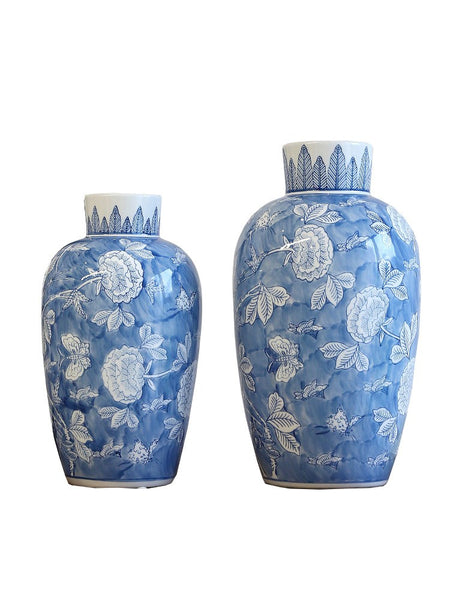 Large Flower Vases on Dining Table, Blue Porcelain Flower Vases, Centerpiece Ceramic Bouquet Vases, Handmade Modern Flower Vase-Paintingforhome