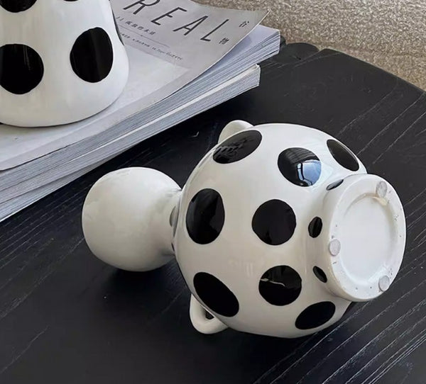 Ceramic Bud Vases, Small Flower Vases on Table, Black and White Polka Dot Flower Vase, Modern Porcelain Flower Vases, Handmade Water Holding Flower Vases-Paintingforhome
