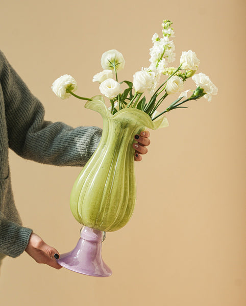 Modern Glass Vase for Flowers, Mid Century Glass Vases, Handmade Modern Vases for Living Room, Unique Decorative Glass Vase, Centerpiece Contemporary Vases on Table-Paintingforhome