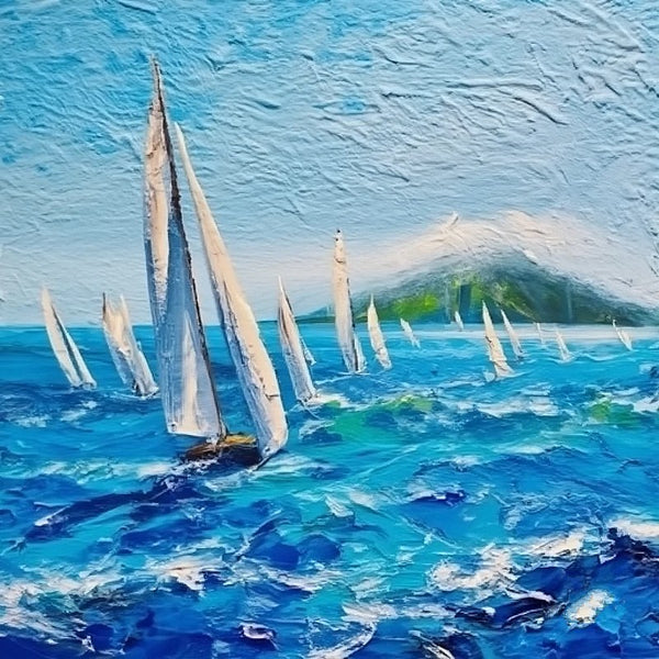 Palette Knife Paintings, Easy Landscape Painting Ideas, Simple Small Canvas Paintings, Sail Boat at Sea, Wave Painting, Original Small Landscape Paintings, Heavy Texture Canvas Art-Paintingforhome