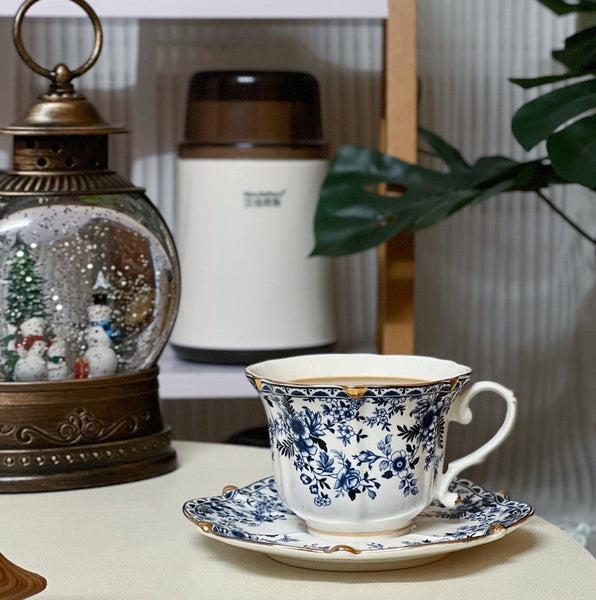 French Style China Porcelain Tea Cup Saucer Set, 7.8 oz Tea Cup and Saucers, Royal Ceramic Cups, Elegant Vintage Ceramic Coffee Cups for Traditional Afternoon Tea-Paintingforhome