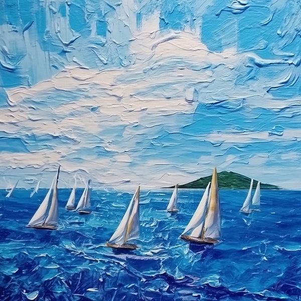 Easy Seascape Painting Ideas, Simple Small Canvas Paintings, Palette Knife Paintings, Sail Boat at Sea, Wave Painting, Original Small Landscape Paintings, Heavy Texture Canvas Art-Paintingforhome