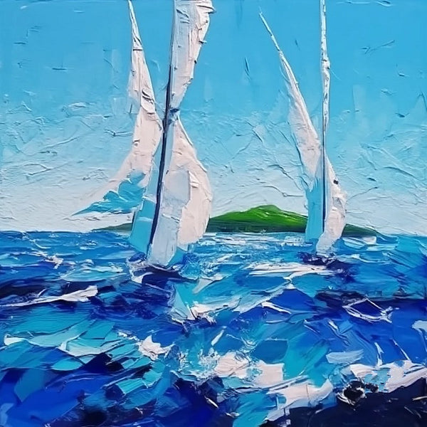 Palette Knife Paintings, Sail Boat at Sea, Wave Painting, Hand Painted Canvas Paintings, Easy Seascape Painting Ideas, Original Small Landscape Paintings, Heavy Texture Canvas Art-Paintingforhome