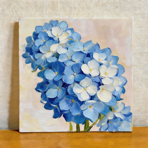 Small Canvas Artwork, Blue and White Hydrangeas in Full Bloom, Still Life Painting, Original Flower Paintings, Buy Small Artwork Online, Hand Painted Canvas Art-Paintingforhome