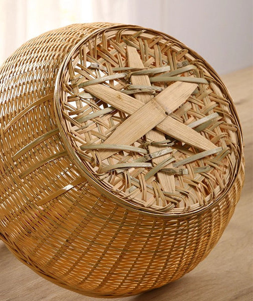 Natural Hand-woven Bamboo Basket, Natural Fruit Basket Kitchen Storage Baskets, Extra Large Picnic Food Basket with Handle, Lovely Bamboo Baskets for Vegetable-Paintingforhome