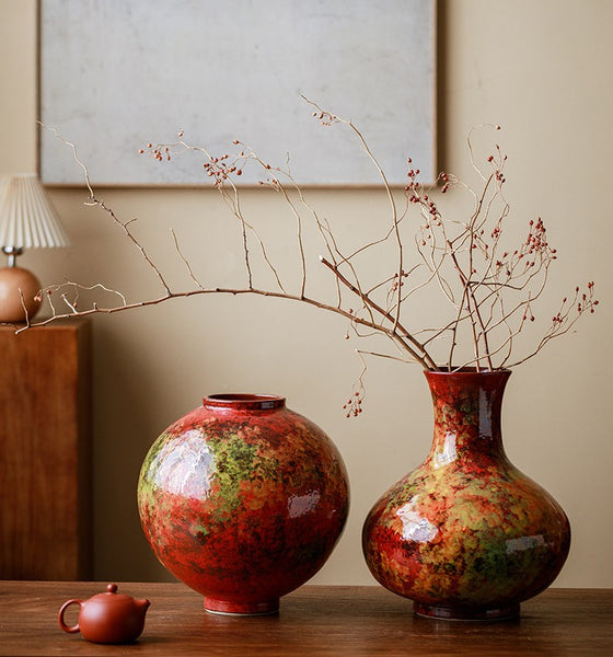 Large Pottery Flower Vases, Handmade Water Holding Flower Vases, Modern Bouquet Flower Vases, Centerpiece on Dining Table, Flower Vase on Table-Paintingforhome