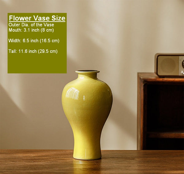 Porcelain Flower Vases, Handmade Water Holding Flower Vase, Yellow Flower Vases on Table, Ceramic Bud Vases-Paintingforhome