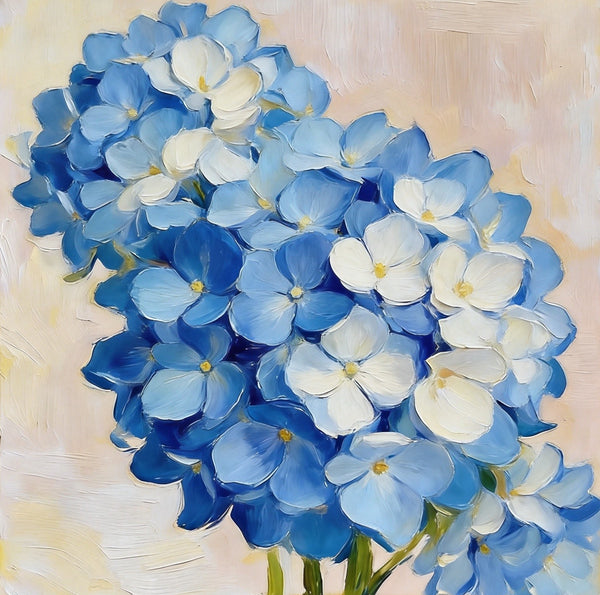 Small Canvas Artwork, Blue and White Hydrangeas in Full Bloom, Still Life Painting, Original Flower Paintings, Buy Small Artwork Online, Hand Painted Canvas Art-Paintingforhome