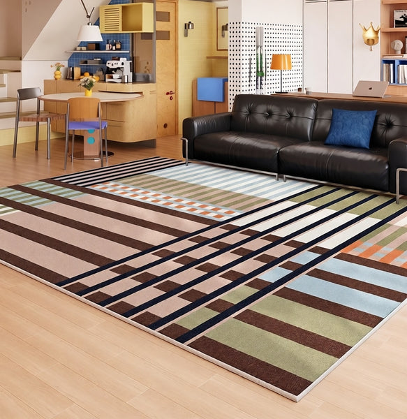 Stripe Colorful Modern Rugs under Sofa, Modern Carpets for Office, Mid Century Area Rugs for Living Room, Abstract Contemporary Rugs for Bedroom