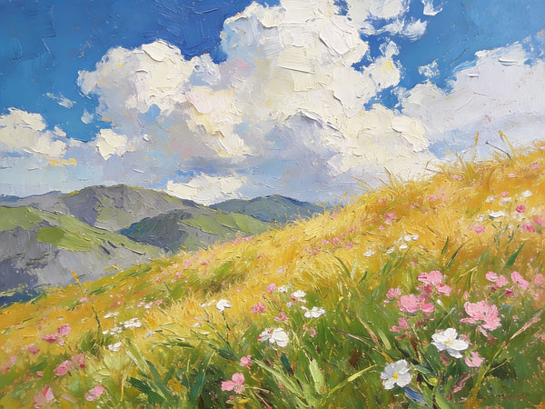 Hand Painted Canvas Art, A Verdant Hillside Under a Vast Blue Sky, Original Wall Paintings, Original Artwork Small Paintings, Small Landscape Paintings, On Canvas Small Wall Paintings-Paintingforhome